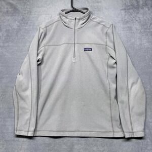 Patagonia Micro D Jacket Mens Medium Gray Fleece Logo Mock Neck Quarter Zip